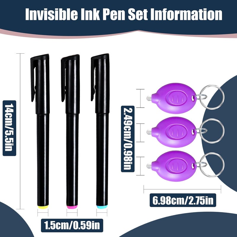 klumuke Invisible Ink Pens with UV Light, Magic Spy Pens with Mini UV LED Keychain Flashlights for Secret Messages, Disappearing Ink Pens with Black Light for Kids, Ideal for Parties and Gifts (6PCS) - Image 3